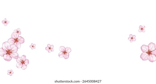 Pétalas de flores rosa elegantes espalhadas em um fundo branco, perfeito para projetos românticos, projetos temáticos de primavera, convites ou papéis de parede. Delicado, fresco e visualmente cativante.