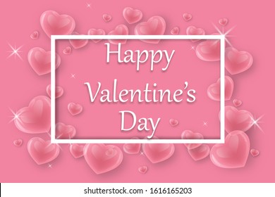 Elegant  pink heart shape shiny 3D hearts and Happy Valentines Day Text. heart shape abstract bokeh background for Valentine's Day