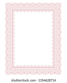 Elegant pink lace frame on a white background