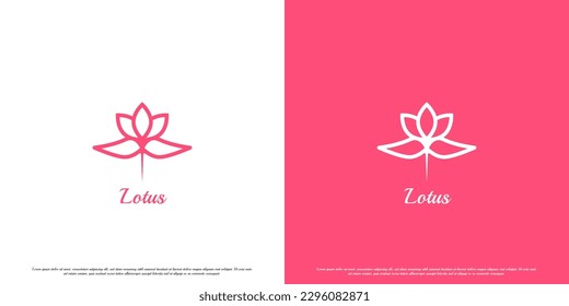 Elegant pink lotus flower logo design illustration. The beautiful lotus flower silhouette symbolizes peace, purity, majesty. Modern inner beauty design. Girl lifestyle beauty spa salon yoga icon.