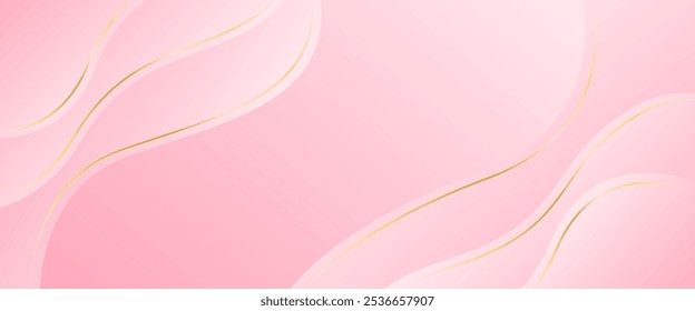 Elegant pink luxury background. Abstract wave dynamic wallpaper with gold lines. Template banner background for beauty products, sales, ads, events, web and pages