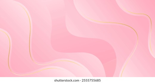 Elegant pink luxury background. Abstract wave dynamic wallpaper with gold lines. Template banner background for beauty products, sales, ads, events, web and pages
