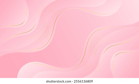 Elegant pink luxury background. Abstract wave dynamic wallpaper with gold lines. Template banner background for beauty products, sales, ads, events, web pages and others