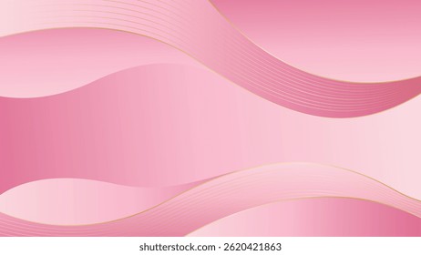 Elegant pink luxury background with golden wavy lines. Suitable for beauty design, templates, banners, cards, covers, awards, sales, events, websites, pages and more