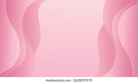 Elegant pink luxury background with golden wavy lines. Suitable for beauty design, templates, banners, cards, covers, awards, sales, events, websites, pages and more