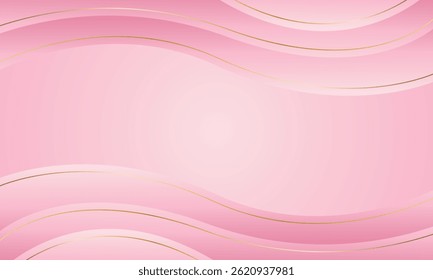 Elegant pink luxury background with golden wavy lines. Suitable for beauty design, templates, banners, cards, covers, awards, sales, events, websites, pages and more