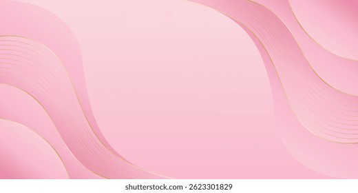 Elegant pink luxury background with golden wavy lines. Suitable for beauty design, templates, banners, cards, covers, awards, sales, events, websites, pages and more