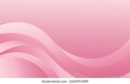Elegant pink luxury background with golden wavy lines. Suitable for beauty design, templates, banners, cards, covers, awards, sales, events, websites, pages and more