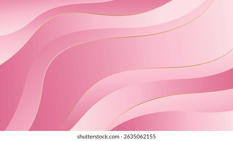 Elegant pink luxury background with golden wavy lines. Suitable for beauty design, templates, banners, cards, covers, awards, sales, events, websites, pages and more