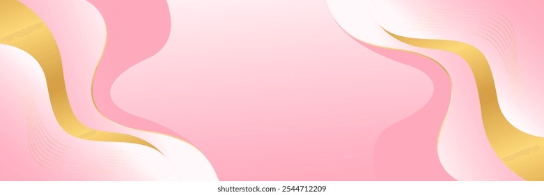 Elegant pink luxury banner background. Abstract wave dynamic wallpaper with gold lines. Template banner background for beauty products, sales, ads, events, web and pages