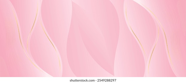 Elegant pink luxury banner background. Abstract wave dynamic wallpaper with gold lines. Template banner background for beauty products, sales, ads, events, web and pages