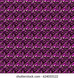 Elegant pink and magenta seamless pattern with doodle and Mandala elements. Nice vector hand-drawn illustration.