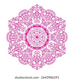 Elegant pink mandala design featuring intricate floral patterns and symmetrical artwork.