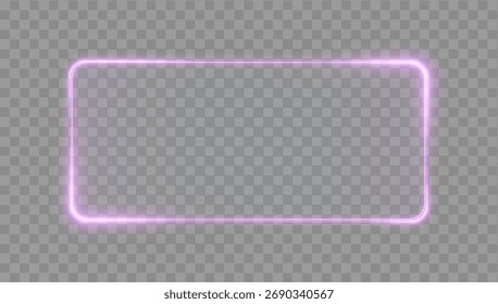 Elegant Pink Neon Rectangular Frame on Transparent Background