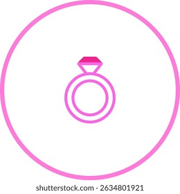Elegant pink outline ring icon on white background for wedding or engagement designs