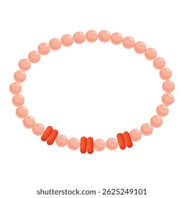 Pulseira de pérola rosa elegante com inclusões de coral vermelho deitado plano sobre fundo branco