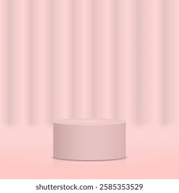Elegant pink podium for Valentine’s Day product presentations. A beautiful abstract stage featuring a cylindrical pedestal on a romantic pastel background. Perfect for showcasing gifts, cosmetics