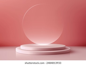 Elegant Pink Podium and Glass Circle, Modern Style Product Showcase and Display