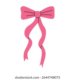 Elegant Pink Ribbon Bow with Flowing Tails – Vector Illustration on White Background for Gift Wrapping, Fashion, and Celebration Design Projects