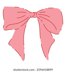 Elegant Pink Ribbon Bow Hand Drawn Illustration Isolated on White Background. Cute Girly Bowknot for Gifts, Present Knots or Hairstyle