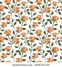 Elegant Pink Rose Floral Seamless Pattern | Vintage-Inspired Floral Wallpaper with Delicate Roses , High-Resolution Pink Rose Floral Repeat for Textile Design