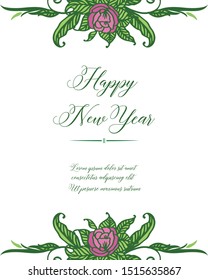 Elegant pink rose flower frame background, for decoration of invitation card happy new year. Vector