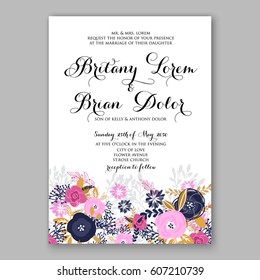 Elegant Pink Rose Wedding Invitation Card Bridal Bouquet with  eucalyptus