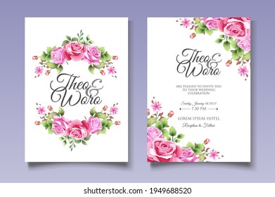 Elegant pink roses wedding invitation card