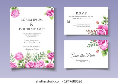Elegant pink roses wedding invitation card