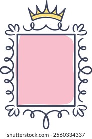 Elegant pink royal frame with crown and flourishes decorating it, perfect for invitations, cards, or any design project that needs a touch of royalty and luxury