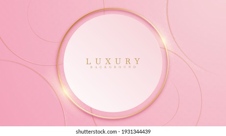 Elegant pink shade background with line golden elements. Realistic luxury paper cut style 3d modern concept. vector illustration for design.