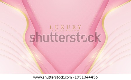 Elegant pink shade background with line golden elements. Realistic luxury paper cut style 3d modern concept. vector illustration for design.