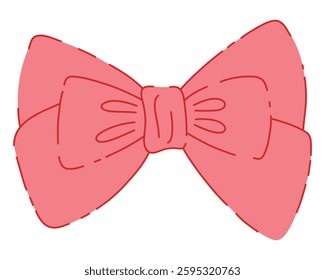 Elegant Pink Triple Loop Ribbon Bow Hand Drawn Illustration Isolated on White Background. Cute Girly Bowknot for Gifts, Present Knots or Hairstyle