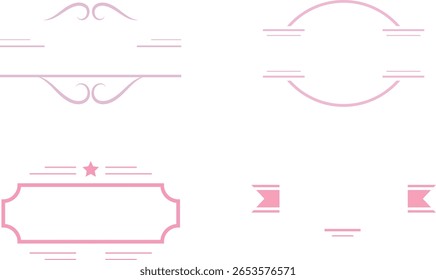 Quadros de etiqueta vintage rosa elegante com redemoinhos e elementos de banner - design vetorial para logotipo da marca, embalagem cosmética e etiquetas de produto feminino