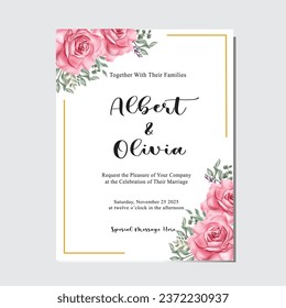 Elegant Pink Watercolor Rose Wedding Invitation with Floral Design