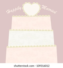 elegant pink wedding card with cake & heart