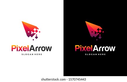 Elegant Pixel Arrow Logo Template, Fast Cursor Logo Designs Concept, Pixel Cursor Logo Template