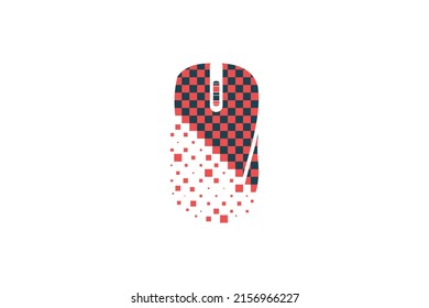 Elegant pixel computer mouse logo template, scroll down sign. Pixel art design of the mouse sign logo.