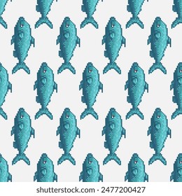 Elegant pixel dolphin swimming seamless pattern on a pristine white background