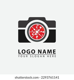 elegant pizza camera logo icon. Vector graphics of simple flat illustration style.