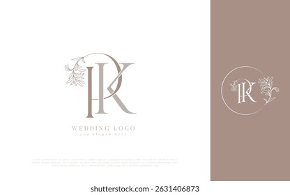 Elegant PK Monogram Wedding Logo with Floral Accents