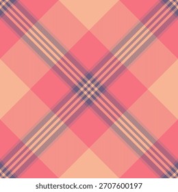 Elegant plaid pattern with a classic tartan design in soft peach, pink and gray hues. Use for backgrounds, fabrics, and digital designs.