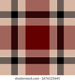 Elegant plaid pattern featuring shades of red, black and beige. Classic and versatile design, ideal for fashion, backgrounds, and textile applications.