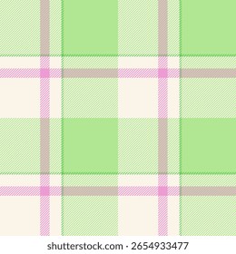 Elegant plaid pattern with green, pink, beige hues. Seamless, classic design perfect for textiles, backgrounds, or digital art. Versatile, fresh, stylish.