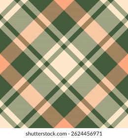 Elegantes kariertes Muster in sanften Pfirsich-, Creme- und gedeckten Grüntönen.  Perfekt für Textildesign, Mode, Verpackungen oder Website-Hintergründe.