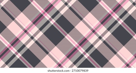 Elegante estampado a cuadros con tonos rosa, gris y carbón, perfecto para textiles, fondos o proyectos creativos. Diseño versátil y elegante.