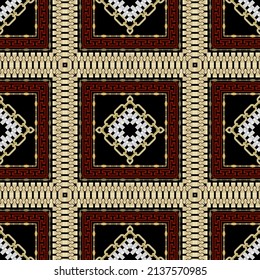 Elegant plaid tartan seamless pattern. Repeat tribal abstract background. Ethnic style colorful ornaments.  Geometric modern design with chains, zippers, stripes, frames, borders. Squares, rhombus.