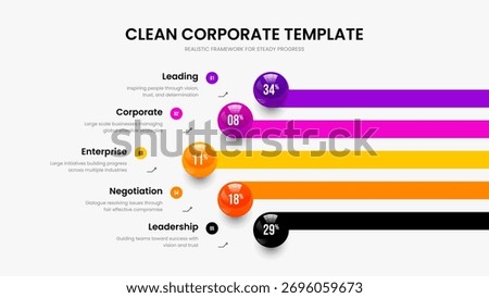Elegant Planning 5 Step Graph Slideshow Template. Digital Profile Five Option Infographic Presentation Design. Creative Forecast Frame Layout Vector Illustration.