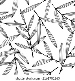 Elegant plant pattern. Seamless floral monochrome print. Black plant picture