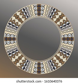 Elegant plate with  interesting geometric pattern in gold, beige and blue. Home  decor, interior design.